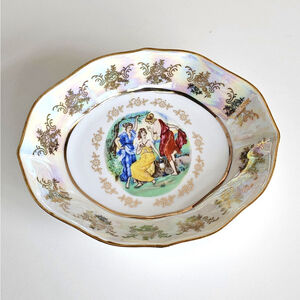 MZ Czech Republic 3 Graces Porcelain Bowl 6.25" Gold Trim Lusterware Dish